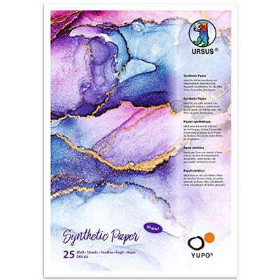 Ursus Yupo 25 vellen papier 85 g DIN A4 synthetisch glad scheur- en waterdicht oppervlak, UV-bestendig, 100% recyclebaar, veelzijdig, wit, set onderdelen Ursus Yupo 25 vellen papier 85 g DIN A4 synthetisch glad scheur- en waterdicht oppervlak, UV-bestendig, 100% recyclebaar, veelzijdig, wit, set onderdelen