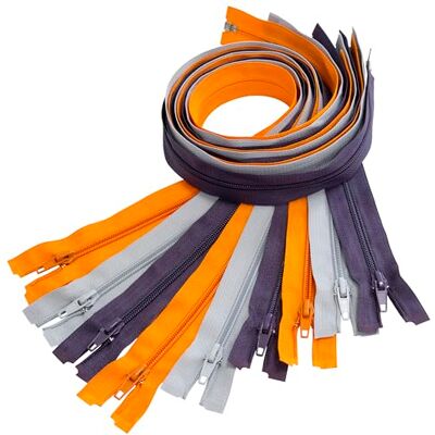 AERZETIX Set van 9 spiraalritssluitingen nr. 5 60 cm deelbaar met schuif van nylon polyester metaal aubergine kleur oranje parelgrijs naaien creaties DIY textiel AERZETIX Set van 9 spiraalritssluitingen nr. 5 60 cm deelbaar met schuif van nylon polyester metaal aubergine kleur oranje parelgrijs naaien creaties DIY textiel