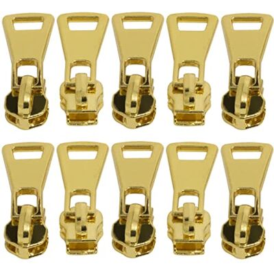 AERZETIX C62945 set van 10 schuifregelaars nr. 4 niet afsluitbaar voor spiraalritssluiting kleur: goud metaal decoratie rok jurk lederwaren maken kussen AERZETIX C62945 set van 10 schuifregelaars nr. 4 niet afsluitbaar voor spiraalritssluiting kleur: goud metaal decoratie rok jurk lederwaren maken kussen