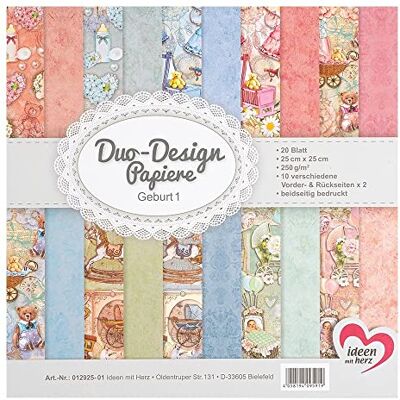 Ideen mit Herz 20 vellen Duo-Design papier, 25 x 25 cm, 250 g/m², aan beide zijden bedrukt, designpapier, ideaal voor scrapbooking, knutselen, handwerk (geboorte) Ideen mit Herz 20 vellen Duo-Design papier, 25 x 25 cm, 250 g/m², aan beide zijden bedrukt, designpapier, ideaal voor scrapbooking, knutselen, handwerk (geboorte)