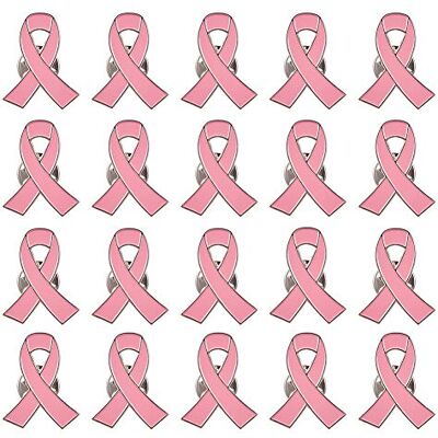 WANDIC broches in de vorm van een roze lint, 20 stuks, voor bewustzijn, van metaal en gekleurd email WANDIC broches in de vorm van een roze lint, 20 stuks, voor bewustzijn, van metaal en gekleurd email