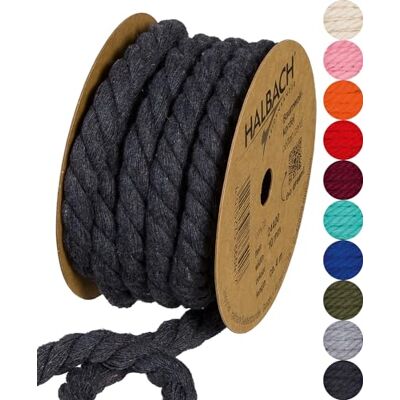 Halbach Zijden lint van gerecycled katoen, breedte 10 mm, lengte 4 m, duurzaam katoengaren voor macramé, natuurlijk koord om te knutselen, kleur: donkergrijs Halbach Zijden lint van gerecycled katoen, breedte 10 mm, lengte 4 m, duurzaam katoengaren voor macramé, natuurlijk koord om te knutselen, kleur: donkergrijs