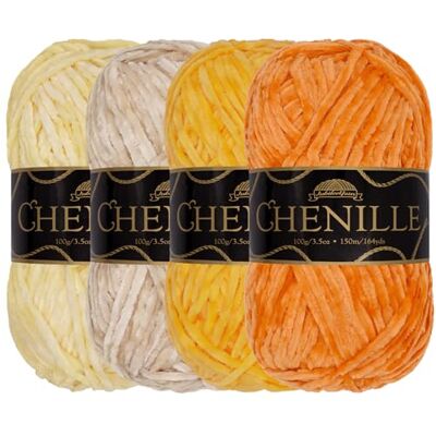 BambooMN JubileeYarn 4 bollen gekamd chenillegaren, 100 g/bol, fluweel, verschillende kleuren, voor haken en breien, gele tinten BambooMN JubileeYarn 4 bollen gekamd chenillegaren, 100 g/bol, fluweel, verschillende kleuren, voor haken en breien, gele tinten
