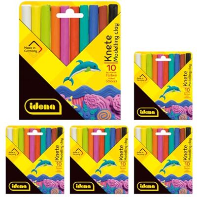 Idena 90386 Knet 50 stuks boetseerklei-repen in 10 kleuren 5 kartonnen hoezen met 10 kleistangen leuk voor kinderen Idena 90386 Knet 50 stuks boetseerklei-repen in 10 kleuren 5 kartonnen hoezen met 10 kleistangen leuk voor kinderen