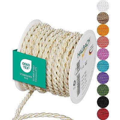 Halbach Seidenbänder Crème metalen kabel, 6 mm, 10 Halbach Seidenbänder Crème metalen kabel, 6 mm, 10