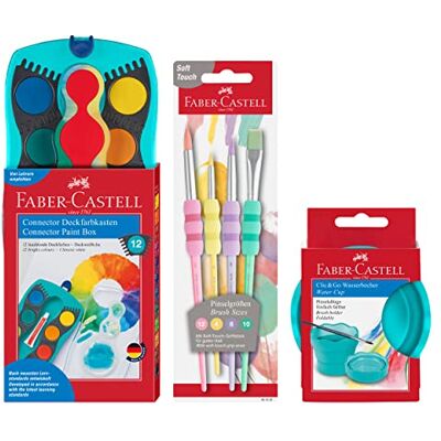 Faber-Castell 205036 Schilderset met aquareldoos, set van 4 penselen en penseelbeker Faber-Castell 205036 Schilderset met aquareldoos, set van 4 penselen en penseelbeker