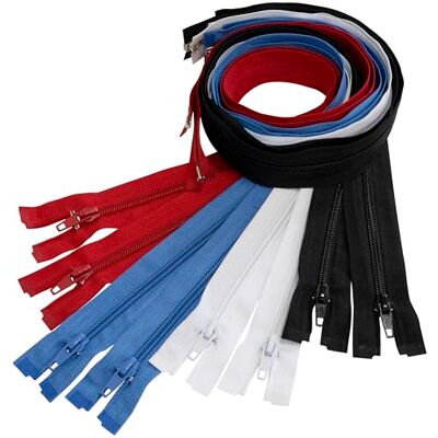 AERZETIX Set van 8 spiraalritssluitingen nr. 5 65 cm deelbaar met schuiver van nylon polyester metaal kleur saffierblauw zwart rood wit AERZETIX Set van 8 spiraalritssluitingen nr. 5 65 cm deelbaar met schuiver van nylon polyester metaal kleur saffierblauw zwart rood wit