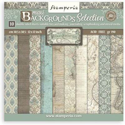 Stamperia International KFT Scrapbooking blok 10 vellen 30,5 x 30,5 cm (12 x 12) maxi achtergrond selectie fantastische reizen, meerkleurig, 30,5 x 30,5 cm Stamperia International KFT Scrapbooking blok 10 vellen 30,5 x 30,5 cm (12 x 12) maxi achtergrond selectie fantastische reizen, meerkleurig, 30,5 x 30,5 cm
