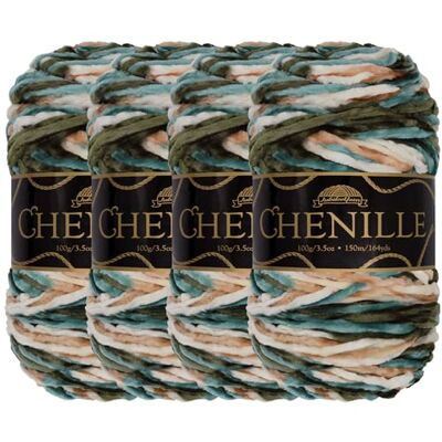 BambooMN JubileeYarn Chenille-garen, 4 bollen gekamd chenillegaren, 100 g/bol, meerkleurig bont bont fluweel voor haken en breien, Arcadia BambooMN JubileeYarn Chenille-garen, 4 bollen gekamd chenillegaren, 100 g/bol, meerkleurig bont bont fluweel voor haken en breien, Arcadia