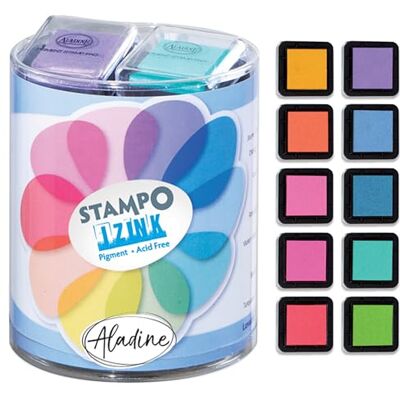 Aladine Stampo Izink Pigment Pastel Set van 10 kleuren-inktpatronen Inktset voor Scrap-stempels, doe-het-zelf, creatieve vrije tijd pastelkleuren Aladine Stampo Izink Pigment Pastel Set van 10 kleuren-inktpatronen Inktset voor Scrap-stempels, doe-het-zelf, creatieve vrije tijd pastelkleuren