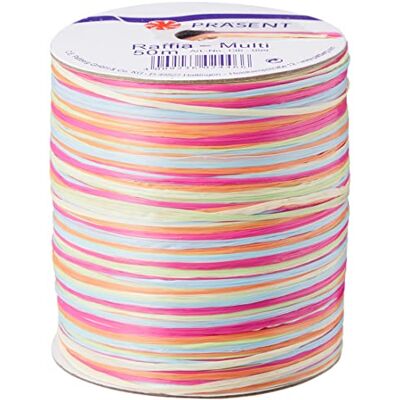 PRÄSENT C.E. Pattberg Raffia Linten van viscose, meerkleurig, spoel van 50 m koord voor geschenkverpakking, 5 draden voor decoratie en knutselen, decoratielint voor geschenken PRÄSENT C.E. Pattberg Raffia Linten van viscose, meerkleurig, spoel van 50 m koord voor geschenkverpakking, 5 draden voor decoratie en knutselen, decoratielint voor geschenken