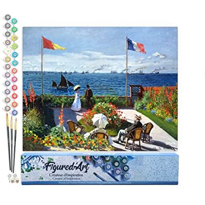 ART Schilderen op nummer voor volwassenen, het terras op Sainte-Adresse – Monet – handmatige activiteit, creatieve vrijetijdsset, doe-het-zelf, kunstnummer, compleet – 40 x 50 cm zonder houten ART Schilderen op nummer voor volwassenen, het terras op Sainte-Adresse – Monet – handmatige activiteit, creatieve vrijetijdsset, doe-het-zelf, kunstnummer, compleet – 40 x 50 cm zonder houten