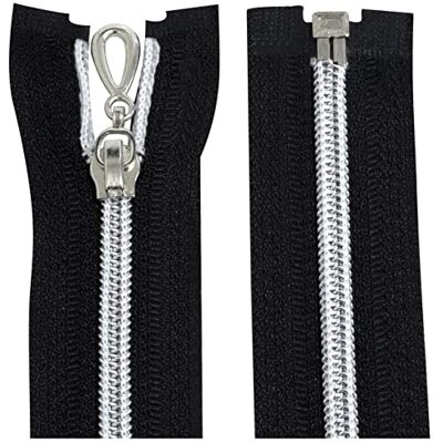 AERZETIX C64103 Set van 2 spiraalritsen nr. 5 80 cm scheidbaar zelfborgend Zilver nylon net Metalen schuifregelaar Zwarte kleur fournituren AERZETIX C64103 Set van 2 spiraalritsen nr. 5 80 cm scheidbaar zelfborgend Zilver nylon net Metalen schuifregelaar Zwarte kleur fournituren