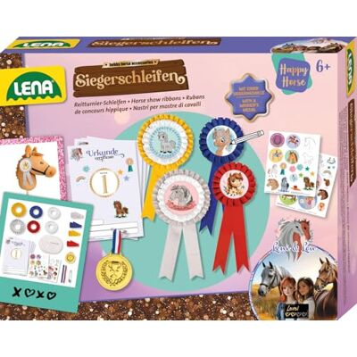 LENA Happy Horse knutselset met 4 rozetten, medaille, glittervilt en certificaatsjablonen, cadeau voor kinderen vanaf 6 jaar LENA Happy Horse knutselset met 4 rozetten, medaille, glittervilt en certificaatsjablonen, cadeau voor kinderen vanaf 6 jaar