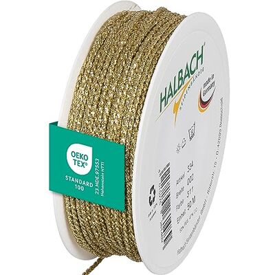 Halbach Seidenbänder Hoogwaardig goudkleurig koord, 2 mm breed, 50 m lang, koord voor decoraties, goudkleurig koord om te knutselen en cadeau te verpakken, kleur: goud Halbach Seidenbänder Hoogwaardig goudkleurig koord, 2 mm breed, 50 m lang, koord voor decoraties, goudkleurig koord om te knutselen en cadeau te verpakken, kleur: goud