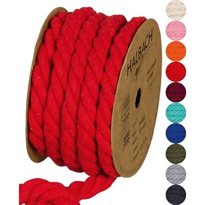 Halbach Zijbanden gerecycled katoenen koord, breedte: 10 mm, lengte: 4 m, duurzaam katoengaren voor macramé, natuurlijk knutseltouw, kleur: rood Halbach Zijbanden gerecycled katoenen koord, breedte: 10 mm, lengte: 4 m, duurzaam katoengaren voor macramé, natuurlijk knutseltouw, kleur: rood