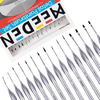 MEEDEN Set van 15 miniatuurpenselen, professionele penselen met fijne punt, verfkwasten voor acryl, aquarel, olieverf, model, gezicht, nagels MEEDEN Set van 15 miniatuurpenselen, professionele penselen met fijne punt, verfkwasten voor acryl, aquarel, olieverf, model, gezicht, nagels
