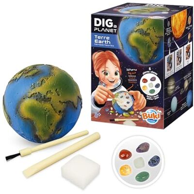 Buki France – Dig a Planet Aarde – graaf en begraven 6 echte stenen, waaronder amethist, sodaliet en opaal – graafset voor kinderen vanaf 8 jaar – planeet om op te graven – 446 Buki France – Dig a Planet Aarde – graaf en begraven 6 echte stenen, waaronder amethist, sodaliet en opaal – graafset voor kinderen vanaf 8 jaar – planeet om op te graven – 446