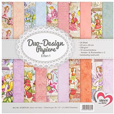 Ideen mit Herz 20 vellen Duo-Design papier, knutselpapier, 25 x 25 cm, 250 g/m², aan beide zijden bedrukt, designpapier, ideaal voor scrapbooking, knutselen, anniversaire 01 (elfen 01) Ideen mit Herz 20 vellen Duo-Design papier, knutselpapier, 25 x 25 cm, 250 g/m², aan beide zijden bedrukt, designpapier, ideaal voor scrapbooking, knutselen, anniversaire 01 (elfen 01)