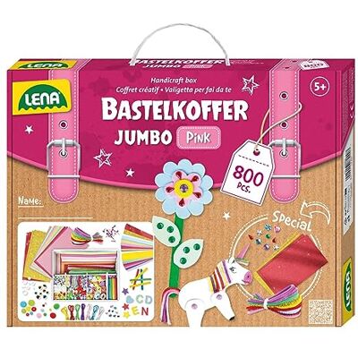 LENA Jumbo knutselset, 800-delig, bestaande uit papier, schuimrubber, pijpreiniger, strass, flikkerende ogen, pompons en knopen, pastelkleuren met roze tinten, vanaf 5 jaar LENA Jumbo knutselset, 800-delig, bestaande uit papier, schuimrubber, pijpreiniger, strass, flikkerende ogen, pompons en knopen, pastelkleuren met roze tinten, vanaf 5 jaar