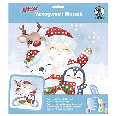 Ursus 8420021 mozaïekkleur schuimrubber glitter "De slee van de kerstmans" met standaard ca. 25 x 25 cm Ursus 8420021 mozaïekkleur schuimrubber glitter "De slee van de kerstmans" met standaard ca. 25 x 25 cm