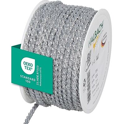 Halbach Seidenbänder Hoogwaardig zilverkleurig koord, 4 mm breed, 25 m lang, 2 mm koord, voor decoraties, knutselen en geschenkverpakkingen, kleur: zilver Halbach Seidenbänder Hoogwaardig zilverkleurig koord, 4 mm breed, 25 m lang, 2 mm koord, voor decoraties, knutselen en geschenkverpakkingen, kleur: zilver