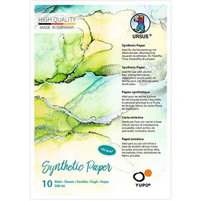 Ursus Yupo 16276400 kunstpapier, DIN A6, 10 vellen, 192 g/m², synthetisch, glad oppervlak, scheur- en waterbestendig, uv-bestendig, extreem duurzaam, 100% recyclebaar, veelzijdig inzetbaar Ursus Yupo 16276400 kunstpapier, DIN A6, 10 vellen, 192 g/m², synthetisch, glad oppervlak, scheur- en waterbestendig, uv-bestendig, extreem duurzaam, 100% recyclebaar, veelzijdig inzetbaar