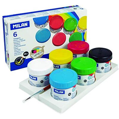 MILAN Doos met 6 gekleurde gouache-glazen 40 ml met penseel MILAN Doos met 6 gekleurde gouache-glazen 40 ml met penseel