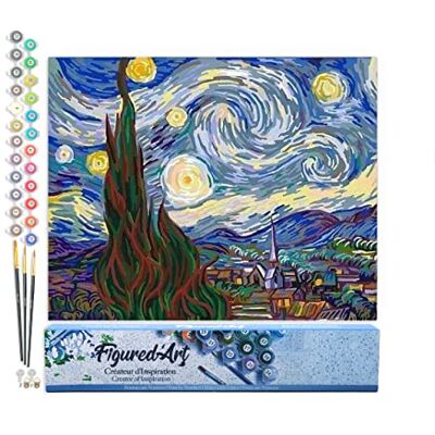 ART Schilderen op nummer voor volwassenen, Van Gogh sterrennacht, handmatige activiteit, creatieve vrijetijdsset, doe-het-zelf, compleet kunstnummer, 40 x 50 cm zonder houten frame ART Schilderen op nummer voor volwassenen, Van Gogh sterrennacht, handmatige activiteit, creatieve vrijetijdsset, doe-het-zelf, compleet kunstnummer, 40 x 50 cm zonder houten frame