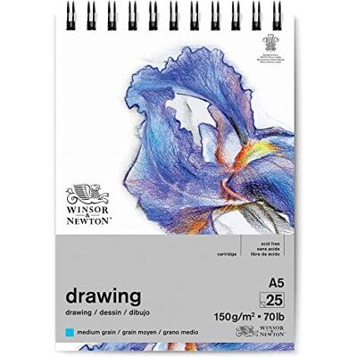 Winsor & Newton Papier, spiraalblok, middelkorrelig, 150 g, A5, 25F, set van 25 stuks Winsor & Newton Papier, spiraalblok, middelkorrelig, 150 g, A5, 25F, set van 25 stuks
