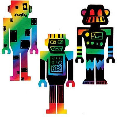 Baker Ross AT682 Kras-art-robot, bladwijzers, 10 stuks, 17 cm lengte Baker Ross AT682 Kras-art-robot, bladwijzers, 10 stuks, 17 cm lengte