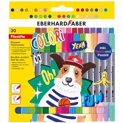 Eberhard Faber Colori 550030 viltstiften met dikke en fijne punt, neon- en pasteltinten in kartonnen etui, voor fijn tekenen en plat schilderen, 30 stuks Eberhard Faber Colori 550030 viltstiften met dikke en fijne punt, neon- en pasteltinten in kartonnen etui, voor fijn tekenen en plat schilderen, 30 stuks