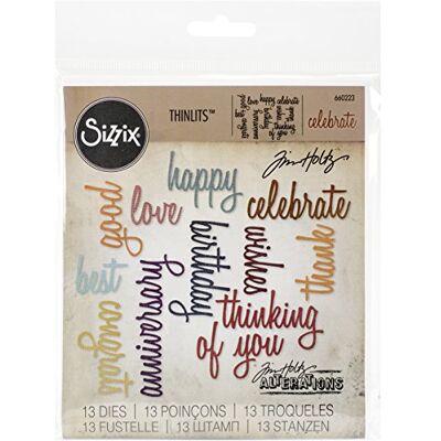 Sizzix Thinlits Tim Holt Snijmatrijzen, opschrift "Celebration Words", 13 stuks Sizzix Thinlits Tim Holt Snijmatrijzen, opschrift "Celebration Words", 13 stuks