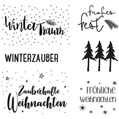 Rayher Clear Stamps kerstgroeten, 6 motieven, helder, transparante stempel, doorzichtig, siliconen stempel, 50221000, wit, vel 102,5 x 97 mm Rayher Clear Stamps kerstgroeten, 6 motieven, helder, transparante stempel, doorzichtig, siliconen stempel, 50221000, wit, vel 102,5 x 97 mm