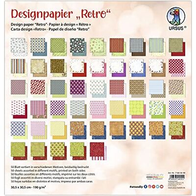 Ursus 71800099 Retro Designpapier, mix van 50 vellen dubbelzijdig bedrukt motiefpapier, 190 g/m², 30,5 x 30,5 cm, enkel- en achterkant anders bedrukt Ursus 71800099 Retro Designpapier, mix van 50 vellen dubbelzijdig bedrukt motiefpapier, 190 g/m², 30,5 x 30,5 cm, enkel- en achterkant anders bedrukt