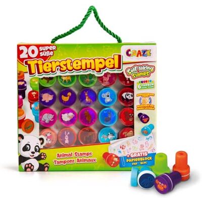 CRAZE Postzegelbox met 26 stempels voor kinderen, dierenmotief, inclusief papieren blok in etui, wasbare inkt 17784 CRAZE Postzegelbox met 26 stempels voor kinderen, dierenmotief, inclusief papieren blok in etui, wasbare inkt 17784