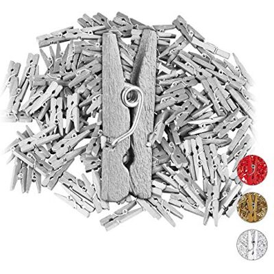 Relaxdays Mini-wasknijpers van hout, 144 stuks, bruiloften, feesten, ophangfoto's, knutselen, doe-het-zelf, zilver Relaxdays Mini-wasknijpers van hout, 144 stuks, bruiloften, feesten, ophangfoto's, knutselen, doe-het-zelf, zilver