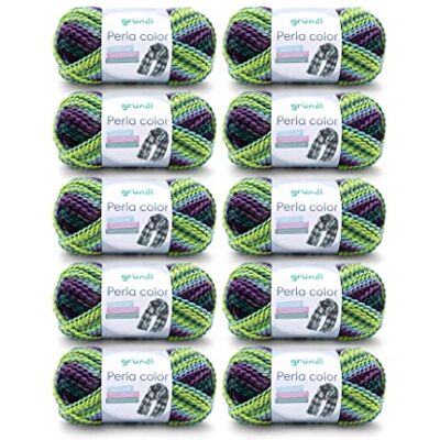 Gründl Perla color wol (handbreigaren, vergelijkbaar met wol, 100% polyester, 100 g/90 m, naalddikte: 8-9, 10 x 100 g), maïsgroen, blauw, paars, groen Gründl Perla color wol (handbreigaren, vergelijkbaar met wol, 100% polyester, 100 g/90 m, naalddikte: 8-9, 10 x 100 g), maïsgroen, blauw, paars, groen