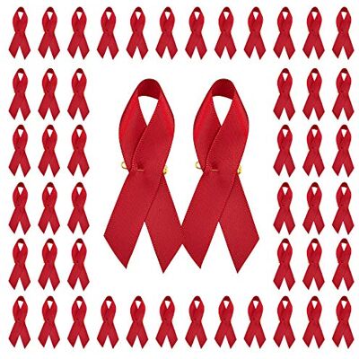 WANDIC Set van 100 broches in de vorm van satijnen linten met veiligheidsspelden, voor het bewustzijn van hartaandoeningen, hiv, drugspreventie en rijden onder invloed, rood WANDIC Set van 100 broches in de vorm van satijnen linten met veiligheidsspelden, voor het bewustzijn van hartaandoeningen, hiv, drugspreventie en rijden onder invloed, rood