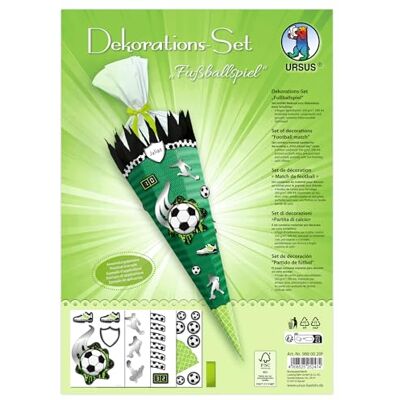 Ursus 9880020F Voetbalspel, decoratieset, 4 vellen knutselkarton, aan beide zijden bedrukt, voorgesneden, gegroefd, voor het versieren van een schooltas, met satijnen lint Ursus 9880020F Voetbalspel, decoratieset, 4 vellen knutselkarton, aan beide zijden bedrukt, voorgesneden, gegroefd, voor het versieren van een schooltas, met satijnen lint