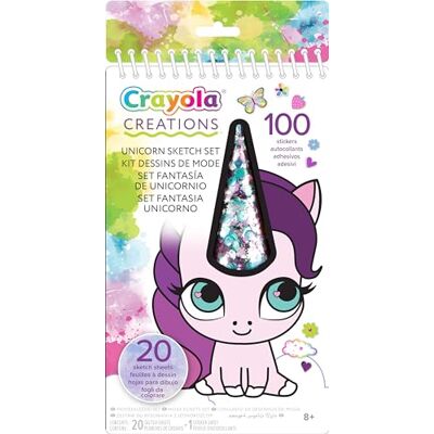 CRAYOLA Creaties, fantasie-eenhoorn-set, album met 20 pagina's om in te kleuren en 100 stickers, creatieve activiteit voor kinderen vanaf 6 jaar, verschillende kleuren, 04-1174 CRAYOLA Creaties, fantasie-eenhoorn-set, album met 20 pagina's om in te kleuren en 100 stickers, creatieve activiteit voor kinderen vanaf 6 jaar, verschillende kleuren, 04-1174
