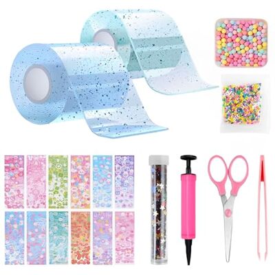 TFSZE Set van 20 nano-bubbels, 2 banden (5 cm x 1 m) + 18 verpakkingen grondstof, super elastisch nano-plakband om stress en plezier te verlichten, elastische bubbelballonnen (blauw TFSZE Set van 20 nano-bubbels, 2 banden (5 cm x 1 m) + 18 verpakkingen grondstof, super elastisch nano-plakband om stress en plezier te verlichten, elastische bubbelballonnen (blauw
