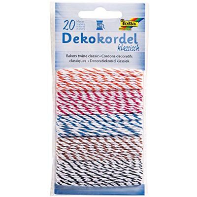 Folia 12210 Decoratief koord, klassiek, 5 verschillende kleuren, elk 5 m – koord voor het versieren van knutselen, knutselen en kleine geschenken, meerkleurig, 20 m Folia 12210 Decoratief koord, klassiek, 5 verschillende kleuren, elk 5 m – koord voor het versieren van knutselen, knutselen en kleine geschenken, meerkleurig, 20 m
