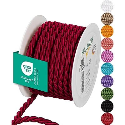 Halbach Hoogwaardig zijden koord (bordeaux), breedte 8 mm, lengte 10 m, Made in Germany en Öko-Tex gecertificeerd, glanzend satijnen koord van acetaat Halbach Hoogwaardig zijden koord (bordeaux), breedte 8 mm, lengte 10 m, Made in Germany en Öko-Tex gecertificeerd, glanzend satijnen koord van acetaat