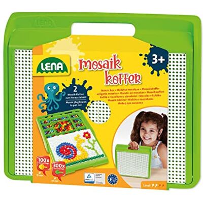 Lena 35615 mozaïekspel om in elkaar te steken, medium, blauw, geel, groen, rood Lena 35615 mozaïekspel om in elkaar te steken, medium, blauw, geel, groen, rood