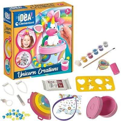 Clementoni Idea-Surprise Box-Rainbow creatief werk, 7 jaar, schilderset voor kinderen, eenhoorn, 4 verschillende creaties, gemaakt in Italië, meerkleurig, medium, 18690 Clementoni Idea-Surprise Box-Rainbow creatief werk, 7 jaar, schilderset voor kinderen, eenhoorn, 4 verschillende creaties, gemaakt in Italië, meerkleurig, medium, 18690
