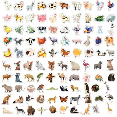 SLAXJNE 100 stuks kleurrijke stickers voor boerderijdieren, pvc, zelfklevend, waterdicht, voor woondecoratie, geschenkverpakking, muur, scrapbooking SLAXJNE 100 stuks kleurrijke stickers voor boerderijdieren, pvc, zelfklevend, waterdicht, voor woondecoratie, geschenkverpakking, muur, scrapbooking