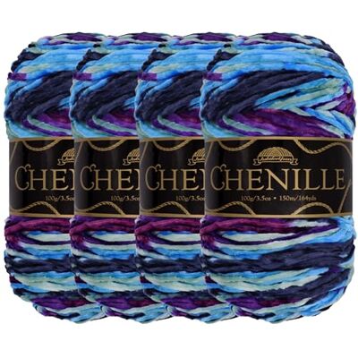 BambooMN JubileeYarn Chenille-garen, 4 bollen gekamd chenillegaren, 100 g/bol, meerkleurig bont bont fluweel voor haken en breien, nibiru BambooMN JubileeYarn Chenille-garen, 4 bollen gekamd chenillegaren, 100 g/bol, meerkleurig bont bont fluweel voor haken en breien, nibiru
