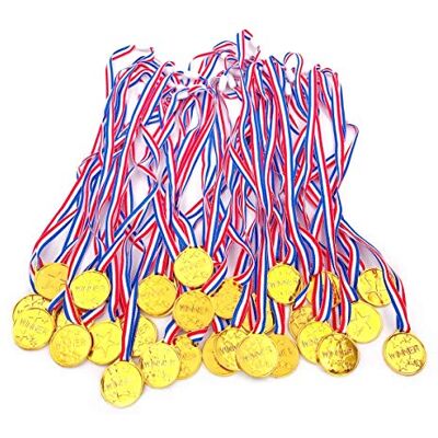 JZK 30 x plastic gouden winnende medailles met linten voor kinderen partij speelprijs kinderen verjaardagsfeestje tas vulling feestgeschenken speelgoed sportdag medailles JZK 30 x plastic gouden winnende medailles met linten voor kinderen partij speelprijs kinderen verjaardagsfeestje tas vulling feestgeschenken speelgoed sportdag medailles