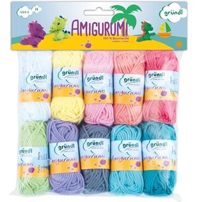 Gründl Pastel Amigurumi Kit II (100% katoenen mini-pelotten, ideaal voor het maken van amigurumi, 10 verschillende kleuren, 10 g / 23 m, naaldmaat : 3,0-4,0 mm, 10 bollen van 10 g) Gründl Pastel Amigurumi Kit II (100% katoenen mini-pelotten, ideaal voor het maken van amigurumi, 10 verschillende kleuren, 10 g / 23 m, naaldmaat : 3,0-4,0 mm, 10 bollen van 10 g)